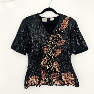 Sequined all over blouse with floral pattern